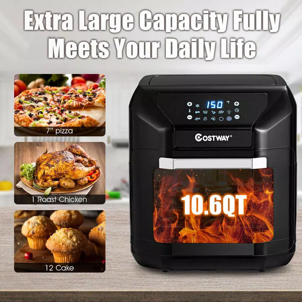 Costway 10.6 Qt. Black Air Fryer Oven with Rotisserie, 1700W Digital Air Fryer with 7 Presets