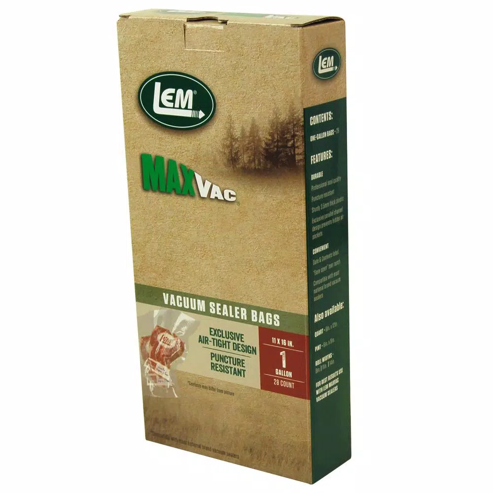 LEM MaxVac 1 Gallon Vacuum Sealer Bags, 28-Count, 3.5 Mil Puncture Resistant Plastic