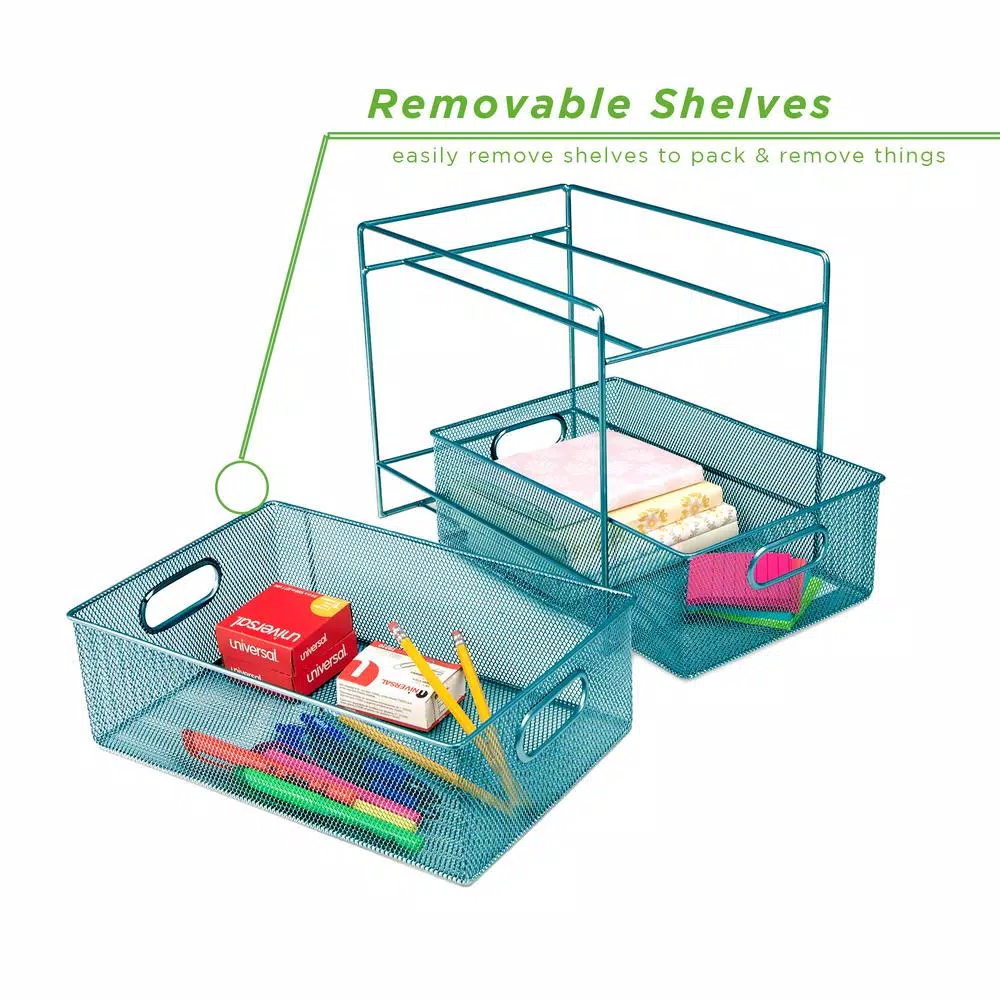 MIND READER 2-Tier Metal Mesh Utensil Caddy & Organizer, Turquoise
