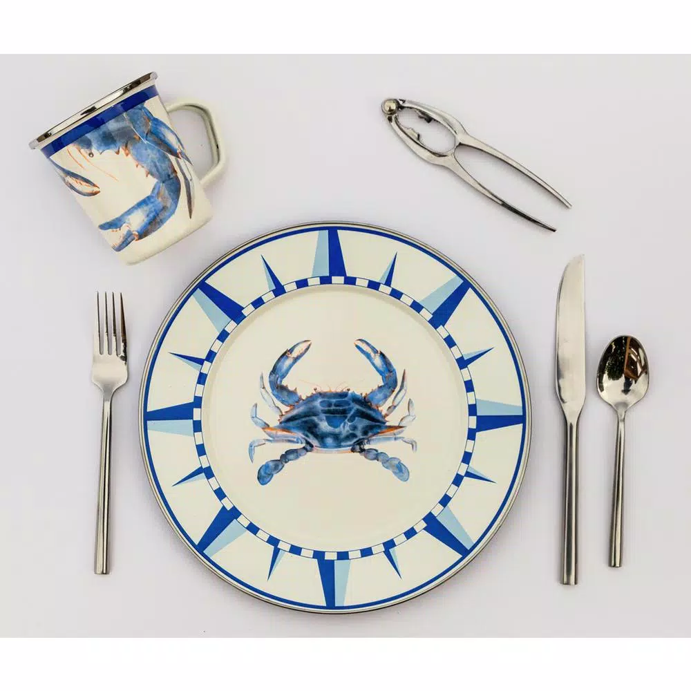 Golden Rabbit Blue Crab Enamelware 10.5 in. Round Dinner Plate Set of 4