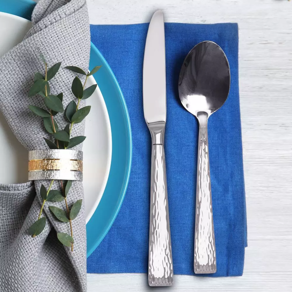 Hampton Signature Brocade 20-Piece Hammered 18/0 Stainless Steel Flatware Set, Service for 4
