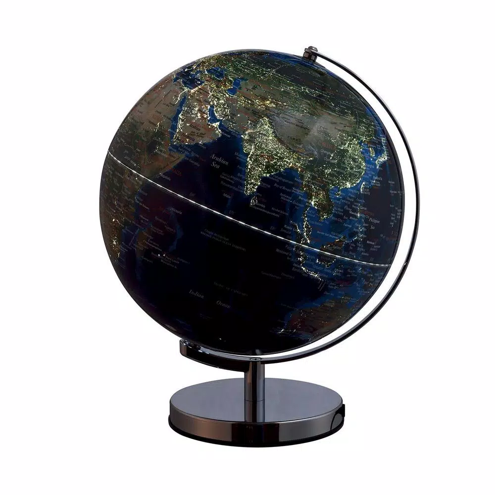 Unbranded 15 in. Blue Globe with City Lights and Chrome Metal Frame