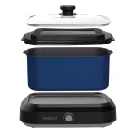 West Bend 6 Qt. Blue Non-Stick Versatility Slow Cooker with Griddle Base, Travel Lid, and Thermal Tote thumbnail 4
