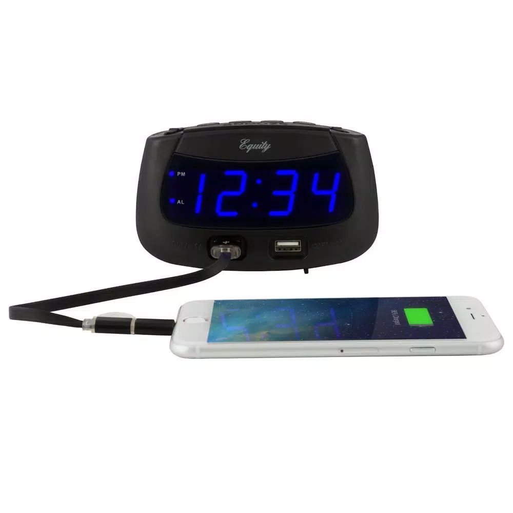 Equity by La Crosse Blue LED Dual USB Digital Alarm Clock with Adjustable Dimmer