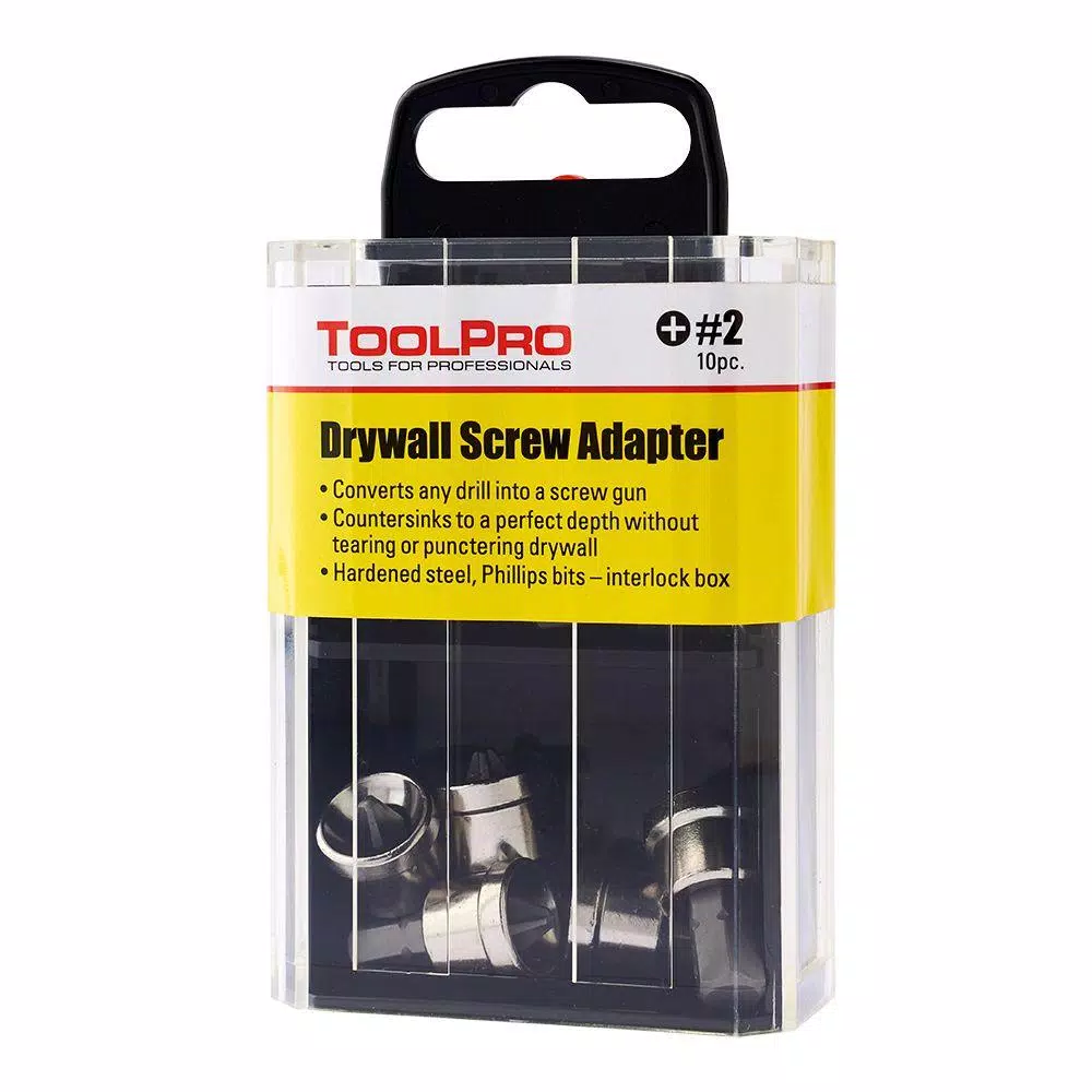 ToolPro #2 Phillips Bit Drywall Screw Adapters with Interlocking Storage Box (10-Pack)