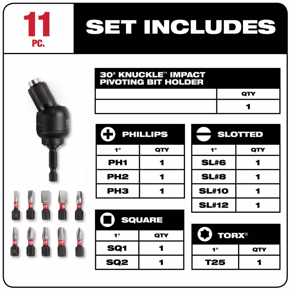 Milwaukee SHOCKWAVE 30° Knuckle Pivoting Bit Holder Set, 11-Piece