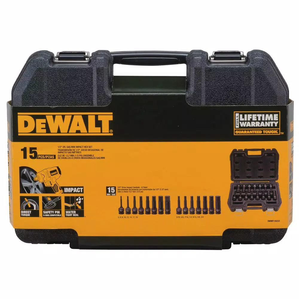 DEWALT 1/2 in. Drive 15-Piece Combination Impact Hex Bit Socket Set