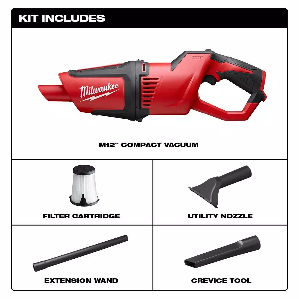 Milwaukee M12 12V Lithium-Ion Cordless Compact Vacuum (Tool-Only)