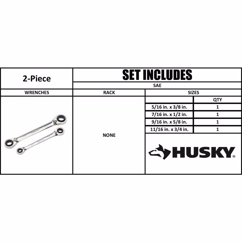 Husky 2-Piece SAE Quad Drive Reversible Ratcheting Wrench Set