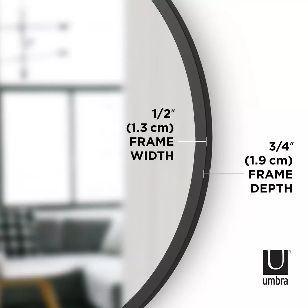Umbra HUB Contemporary Round Mirror with Black Rubber Rim, 24 in.