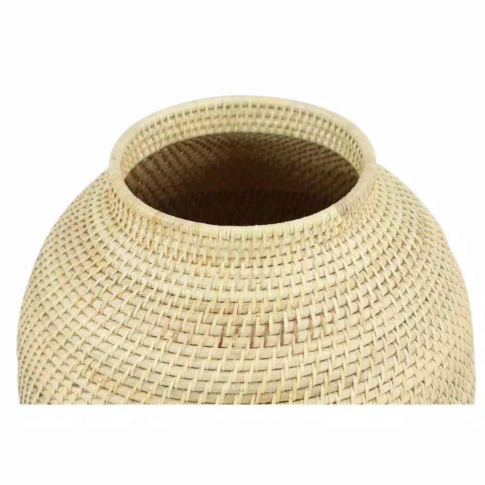 LITTON LANE Large Handwoven Natural Bamboo and Rattan Decorative Vase, 17 in. x 14 in.