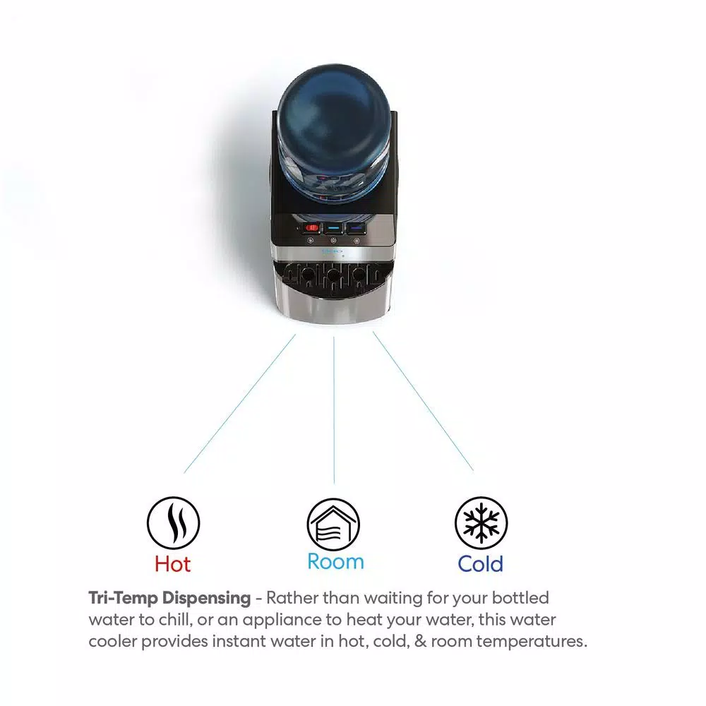 Brio Essential Series Top Loading Water Cooler Dispenser, Tri-Temp Hot, Cold & Room Temp, Stainless Steel