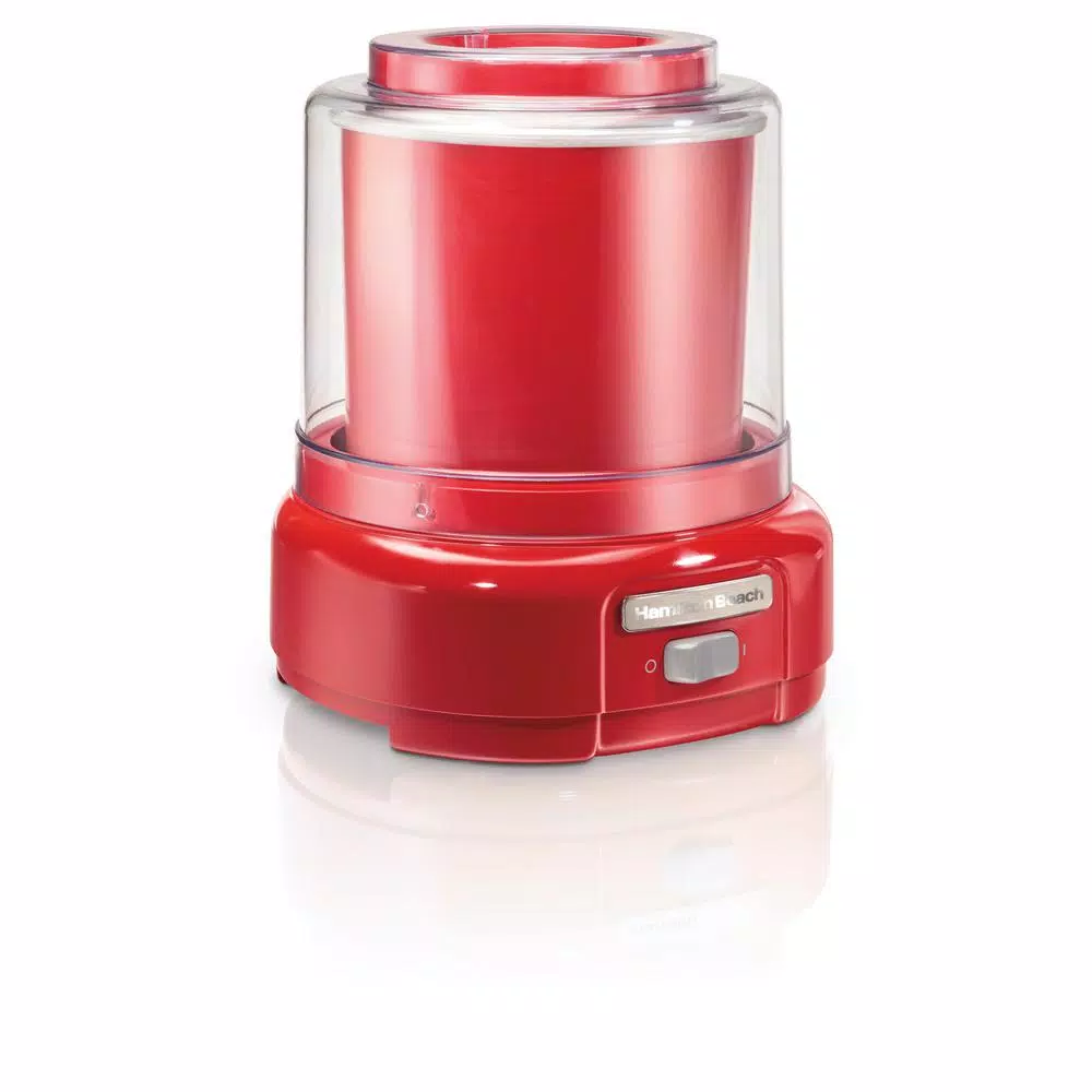 Hamilton Beach 1.5 Quart Ice Cream Maker, Red Countertop Frozen Dessert Machine