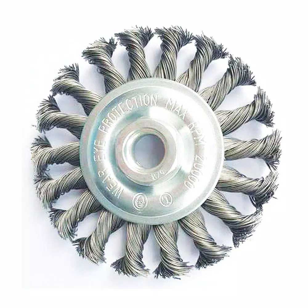 Robtec 6 in. Stainless Steel Twisted Knot Wire Wheel Brush, 5/8"-11 Threaded Arbor