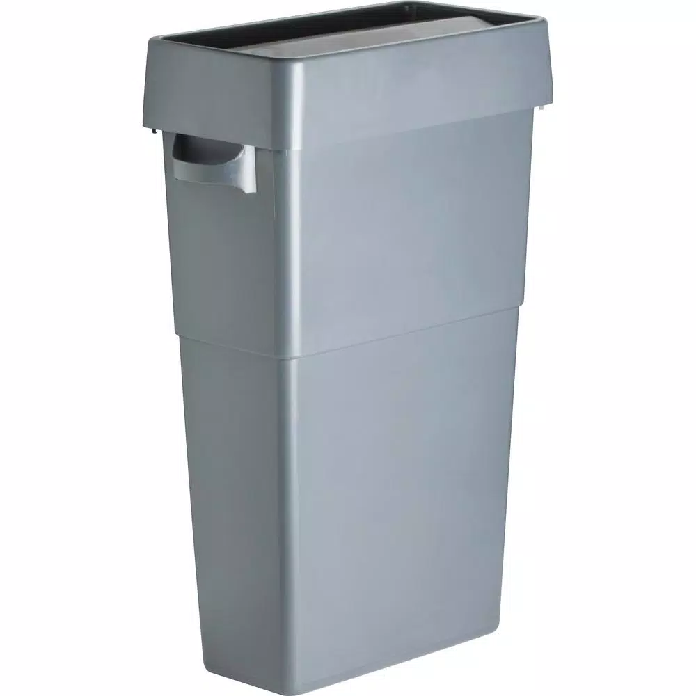 Genuine Joe 23 Gal. Slim Rectangular Space-Saving Trash Can, Gray