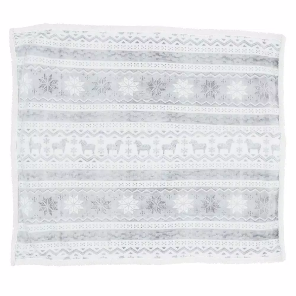 Lavish Home Snow Flakes Fleece Sherpa Throw Blanket, Gray