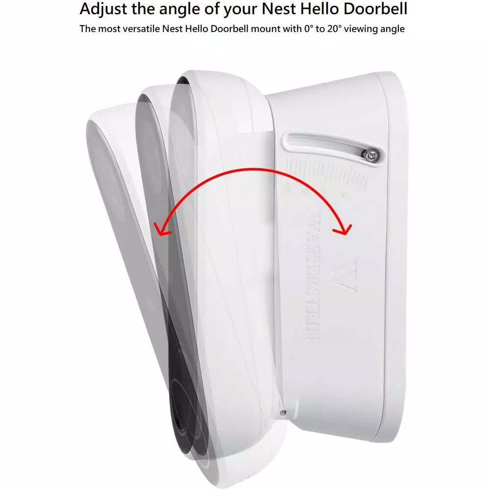 Wasserstein Adjustable Vertical Wall Mount Kit for Google Nest Hello Video Doorbell, White