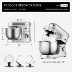 VIVOHOME 650W 6-Qt. Silver Tilt-Head Kitchen Stand Mixer with 6 Speeds thumbnail 6