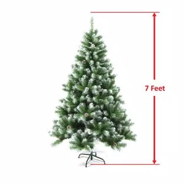 Aleko 7 ft. Unlit Flocked Artificial Christmas Tree with Pine Cones