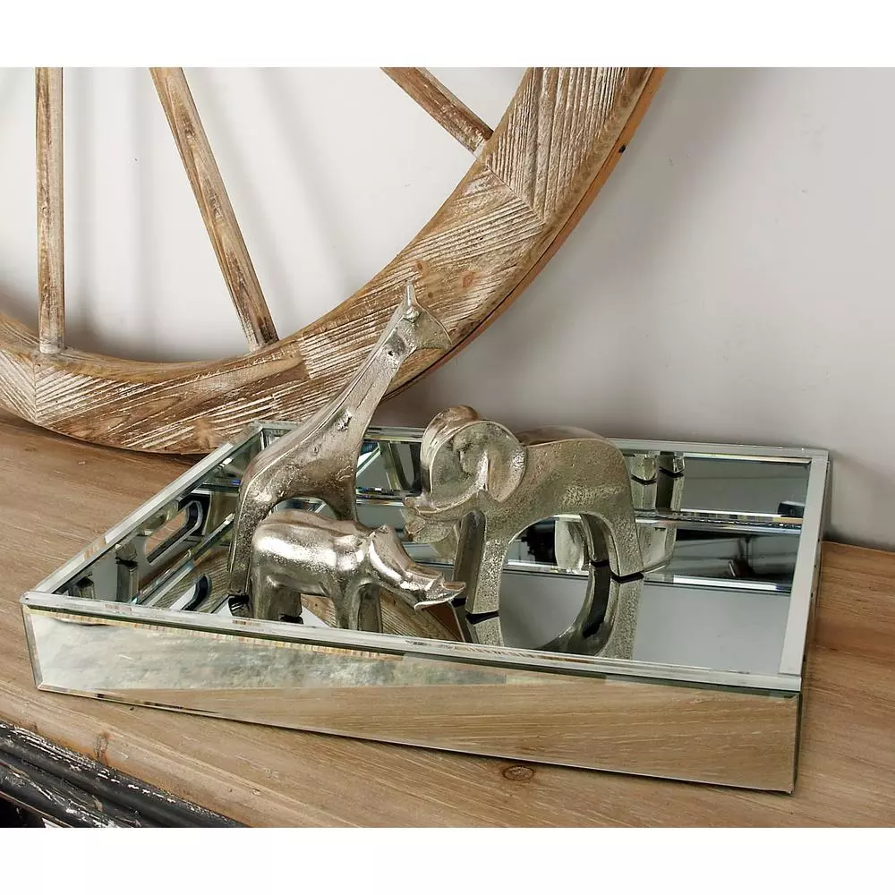 LITTON LANE 18 in. Modern Silver Decorative Mirror Tray with Polished Aluminum Exterior