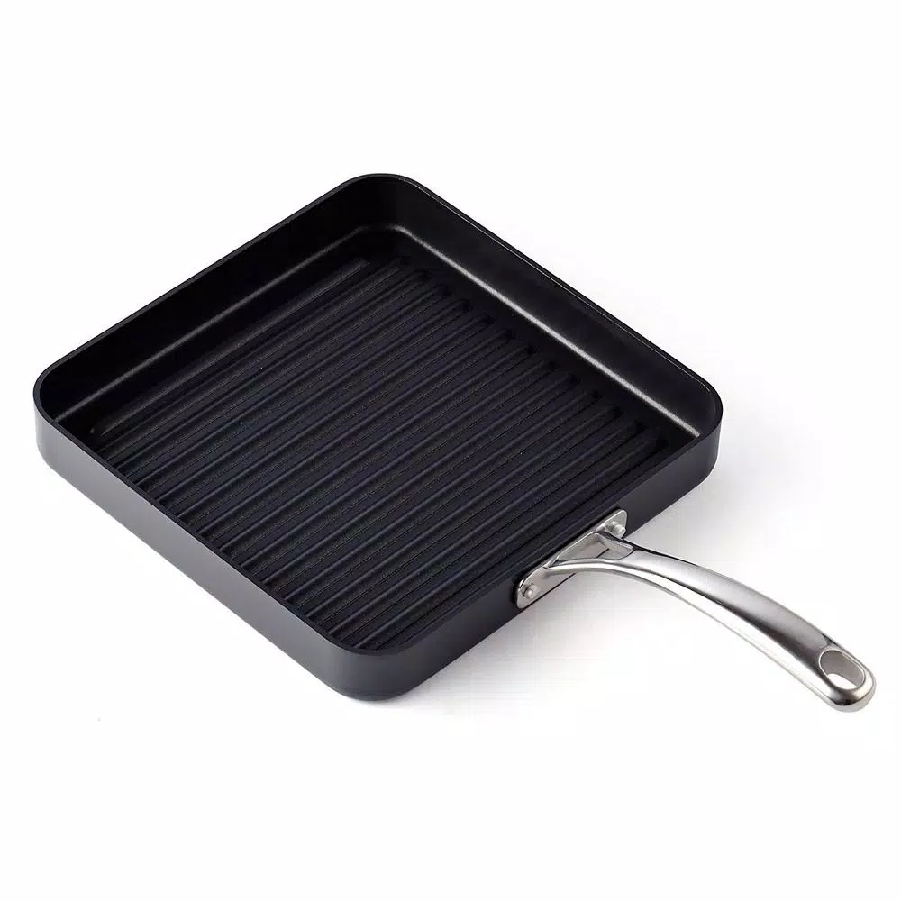 Cooks Standard 11 in. Hard-Anodized Aluminum Nonstick Square Grill Pan, Black