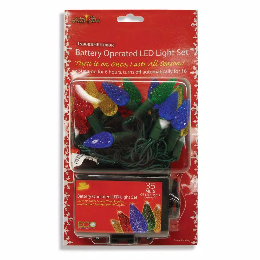 Brite Star 35-Light Multi-Color C6 LED Battery-Operated String Lights, Set of 2