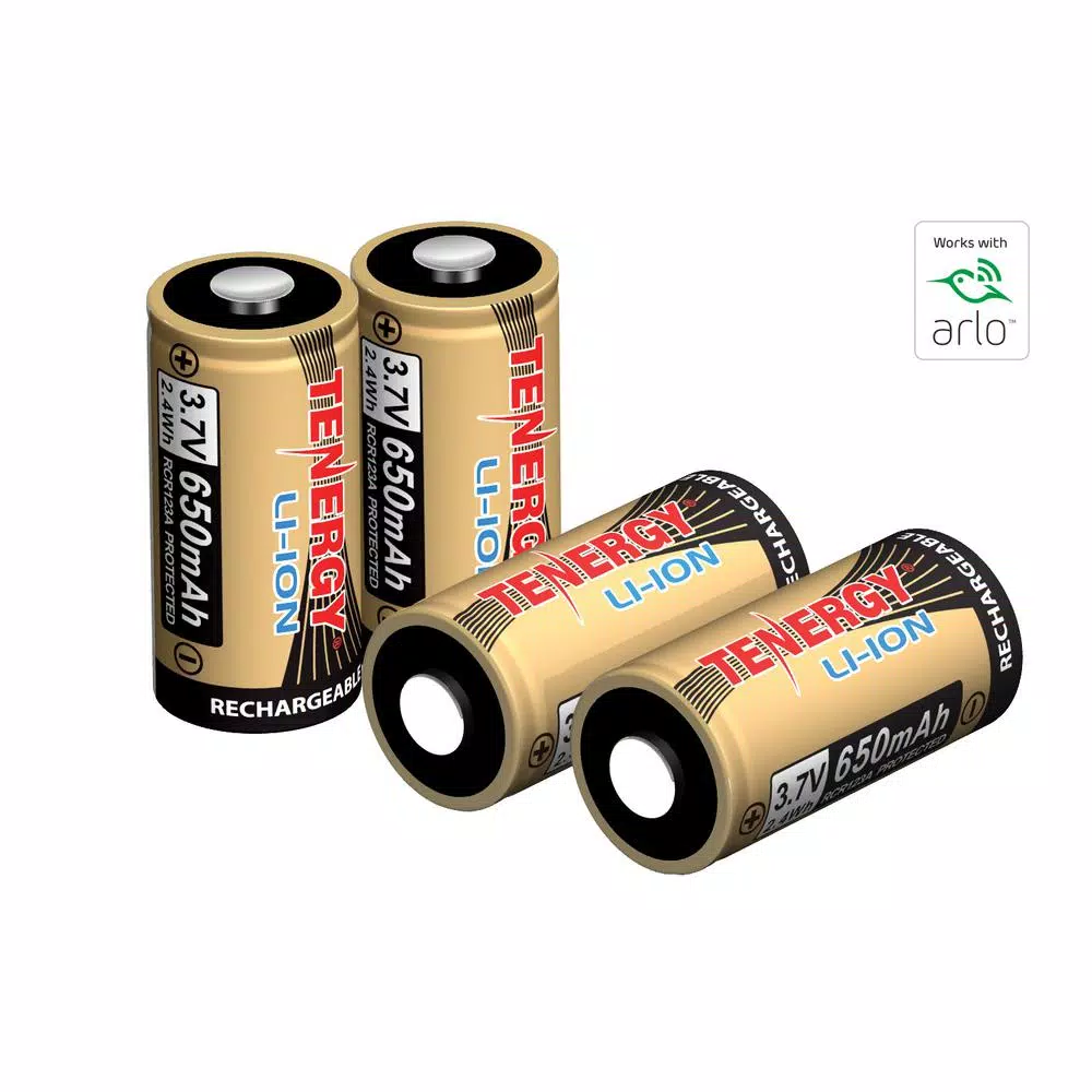 Unbranded Tenergy Rechargeable RCR123A Lithium Ion Batteries for Arlo Wireless Security Cameras, 4-Pack