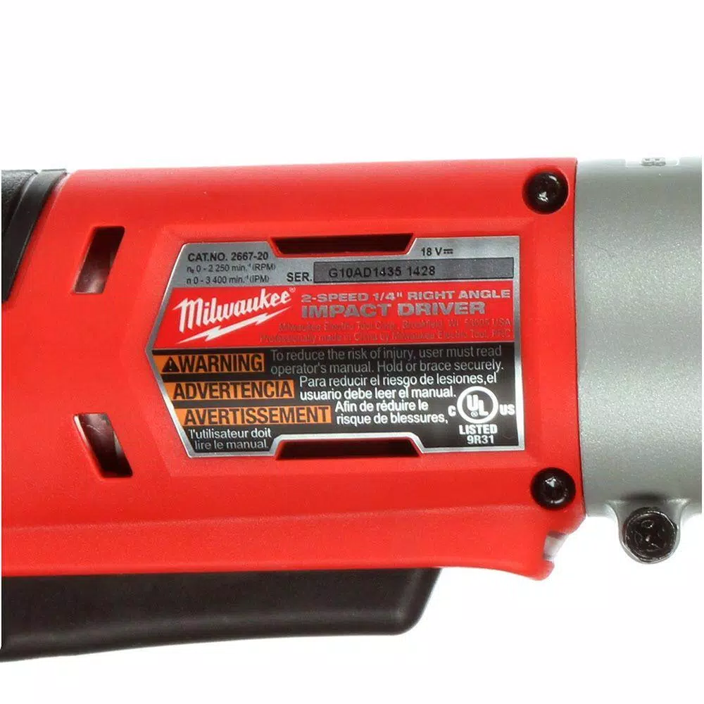 Milwaukee M18 18V Lithium-Ion Cordless 1/4 in. 2-Speed Right Angle Impact Driver Kit with 1.5Ah Battery & Charger