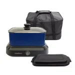 West Bend 5 Qt. Blue Non-Stick Versatility Slow Cooker with Griddle Base, Travel Lid and Thermal Tote thumbnail 2