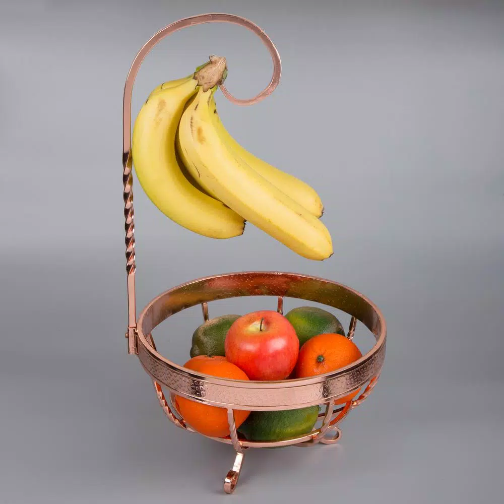 Creative Home Deluxe Copper Plated Wrought Iron Fruit Basket with Removable Banana and Grape Hanger