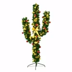 Costway 7 ft. Pre-Lit Artificial Cactus Christmas Tree with 160 LED Lights and Ball Ornaments thumbnail 1