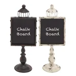 LITTON LANE 21 in. Rustic Wooden Chalkboard Set with White and Black Iron Stands (2-Pack) thumbnail 2