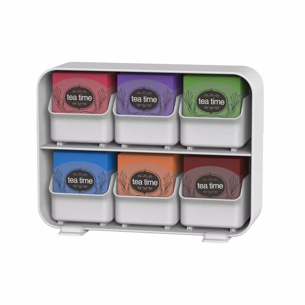 Mind Reader Clutch 6-Drawer White Tea Bag Holder and Organizer - Holds 90 Tea Bags