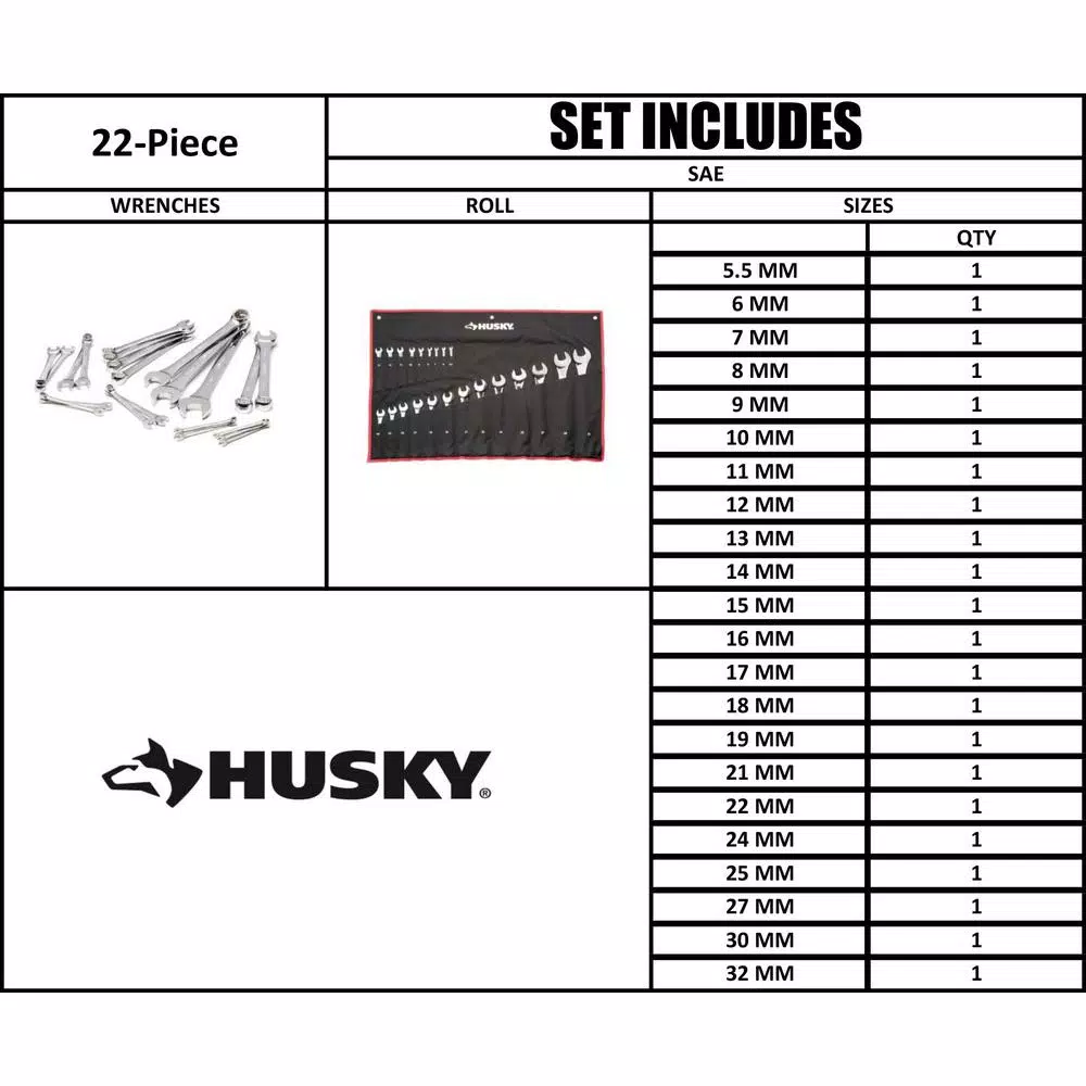 Husky 22-Piece Master Metric Combination Wrench Set