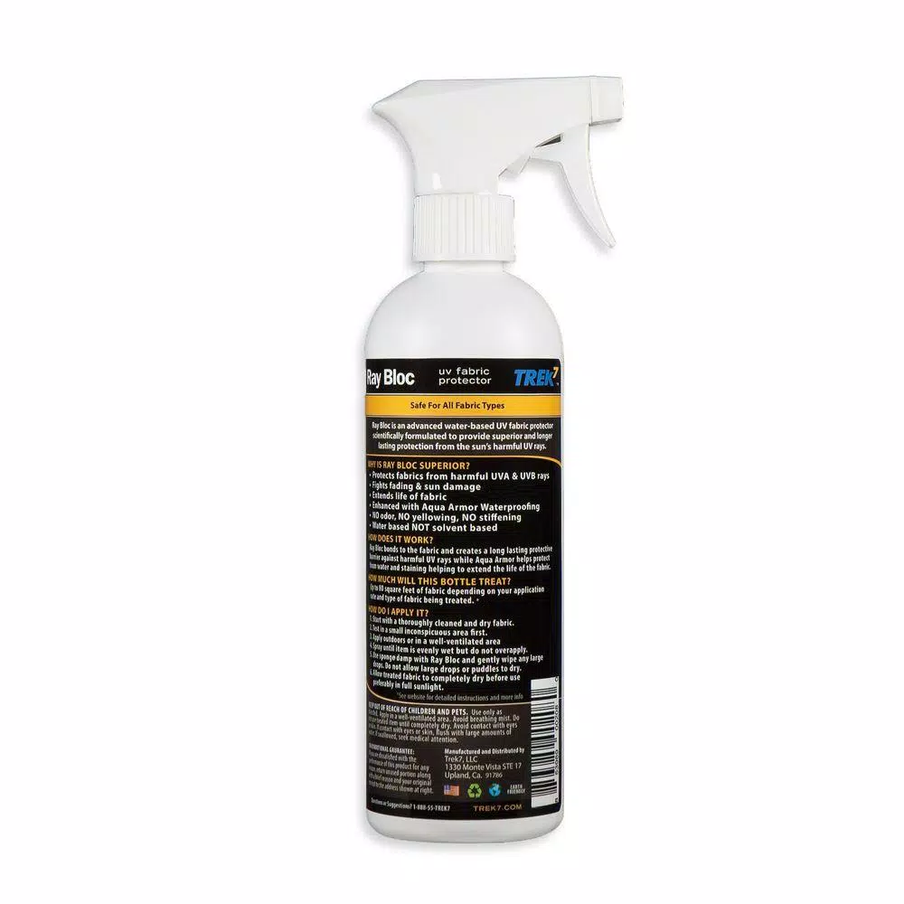 Trek7 Ray Bloc UV Fabric Protector Spray, 16 oz. Water-Based Waterproofing & Fade Resistant Sealer