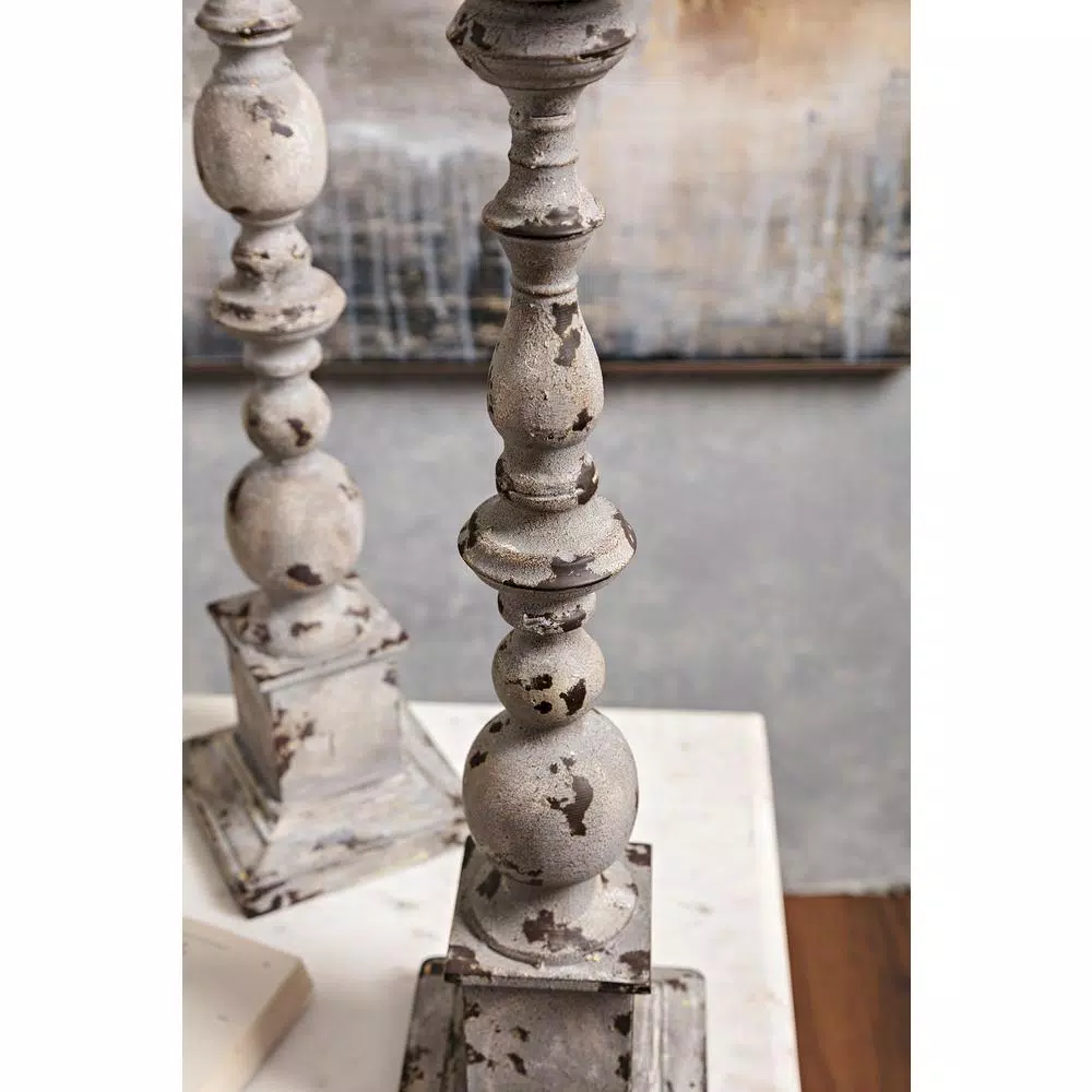 IMAX Hamilton Wrought Iron Hurricane Candleholders, Set of 2, Weathered Grey Finish