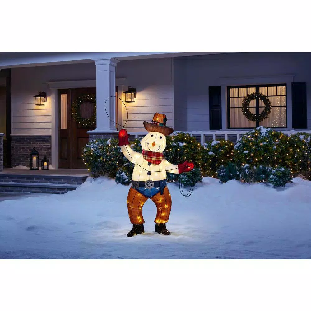 Home Accents Holiday 4 ft LED Cowboy Snowman Yard Decoration with 80 Warm White Lights