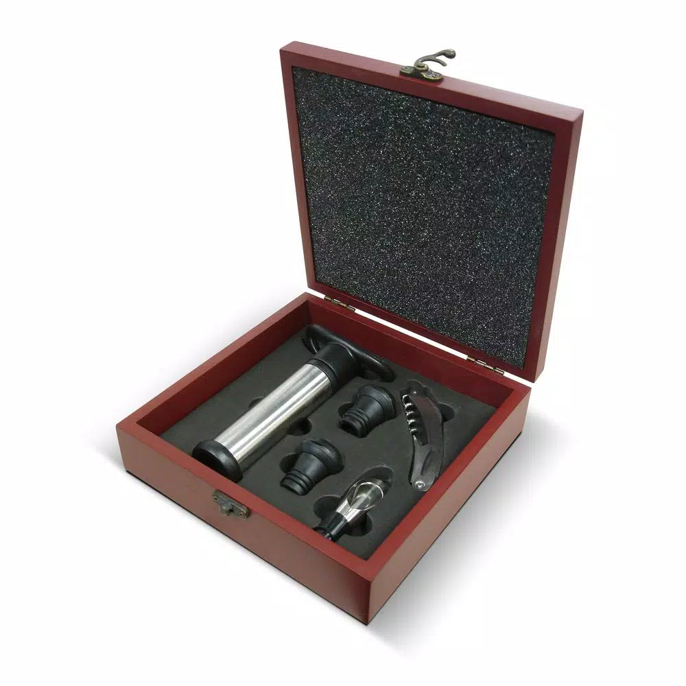 Epicureanist 4-Piece Wine Essentials Gift Set in Elegant Cherry Wooden Box