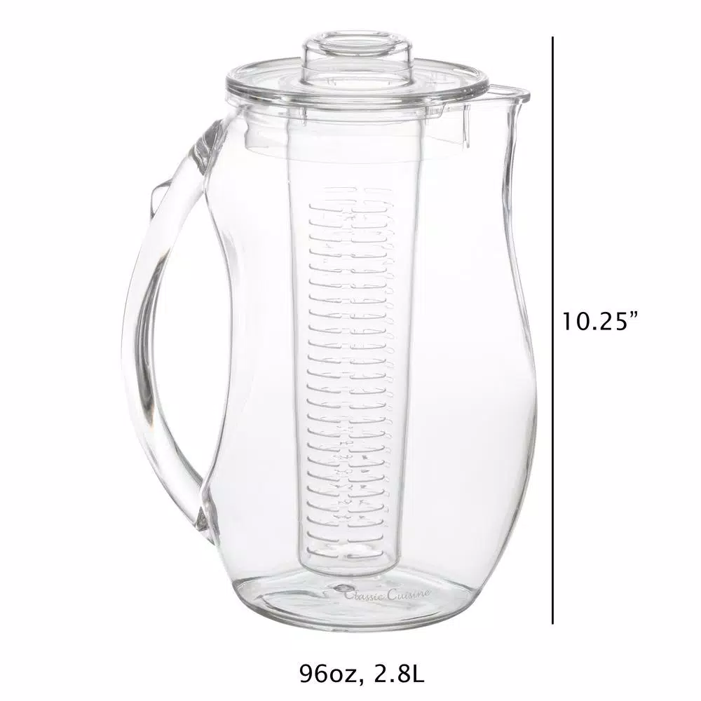 Classic Cuisine 96 oz. Clear Acrylic Infusion Pitcher with Removable Tube