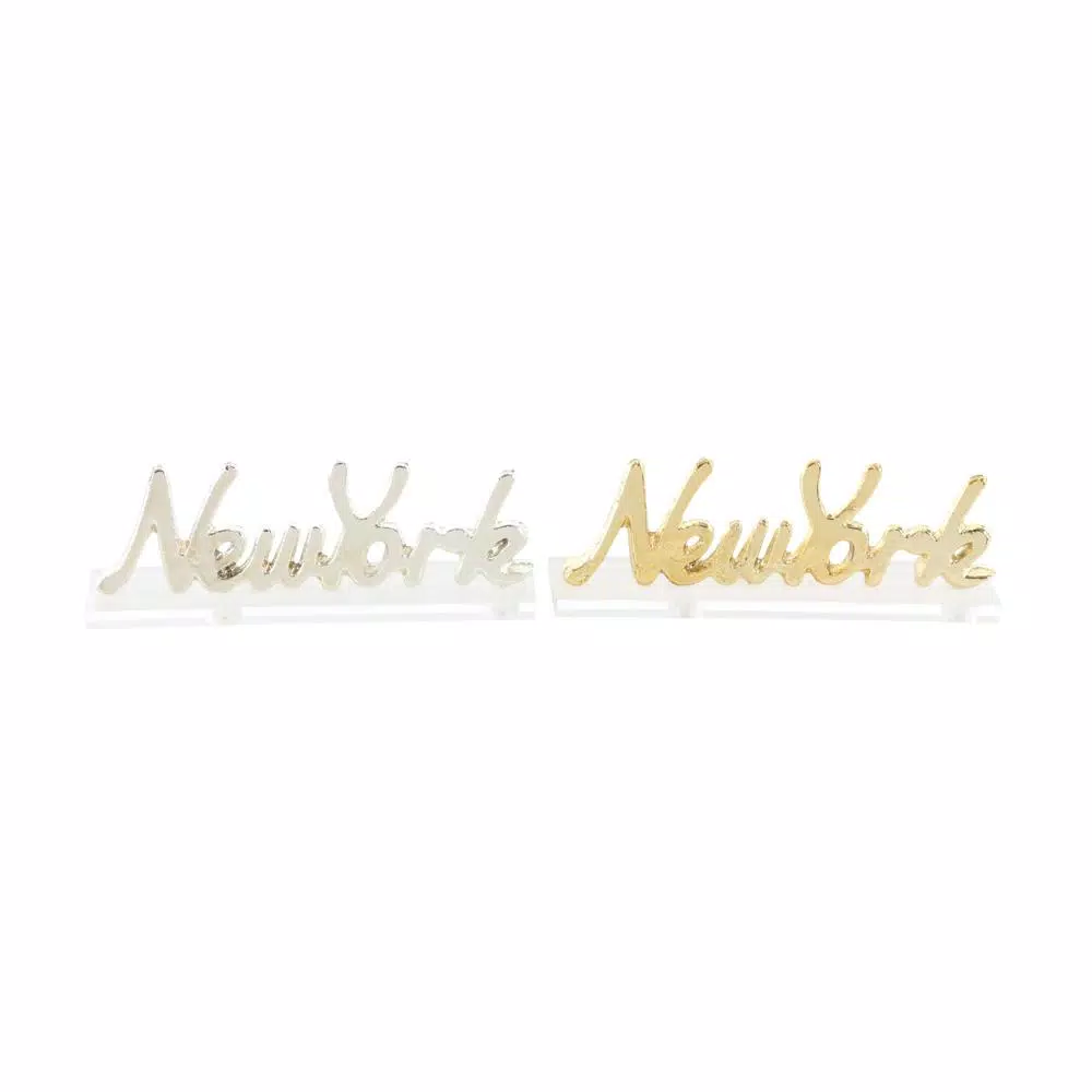 LITTON LANE New York Letter Cut-outs with Clear Acrylic Base, Gold and Silver Aluminum (Set of 2)