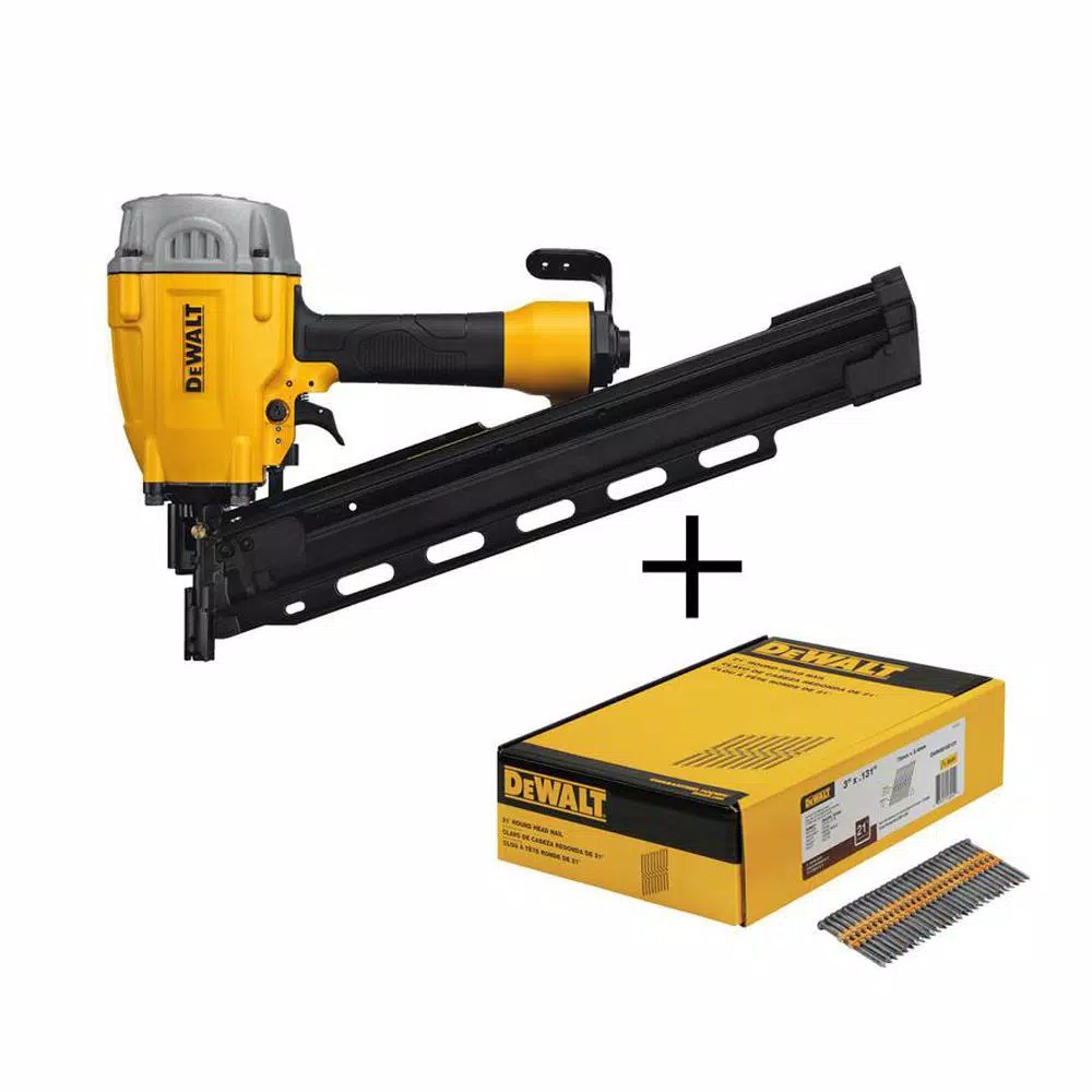 DEWALT DWHS 21-Degree Pneumatic Collated Framing Nailer with 2000-Pack Bonus 3 in. Metal Nails