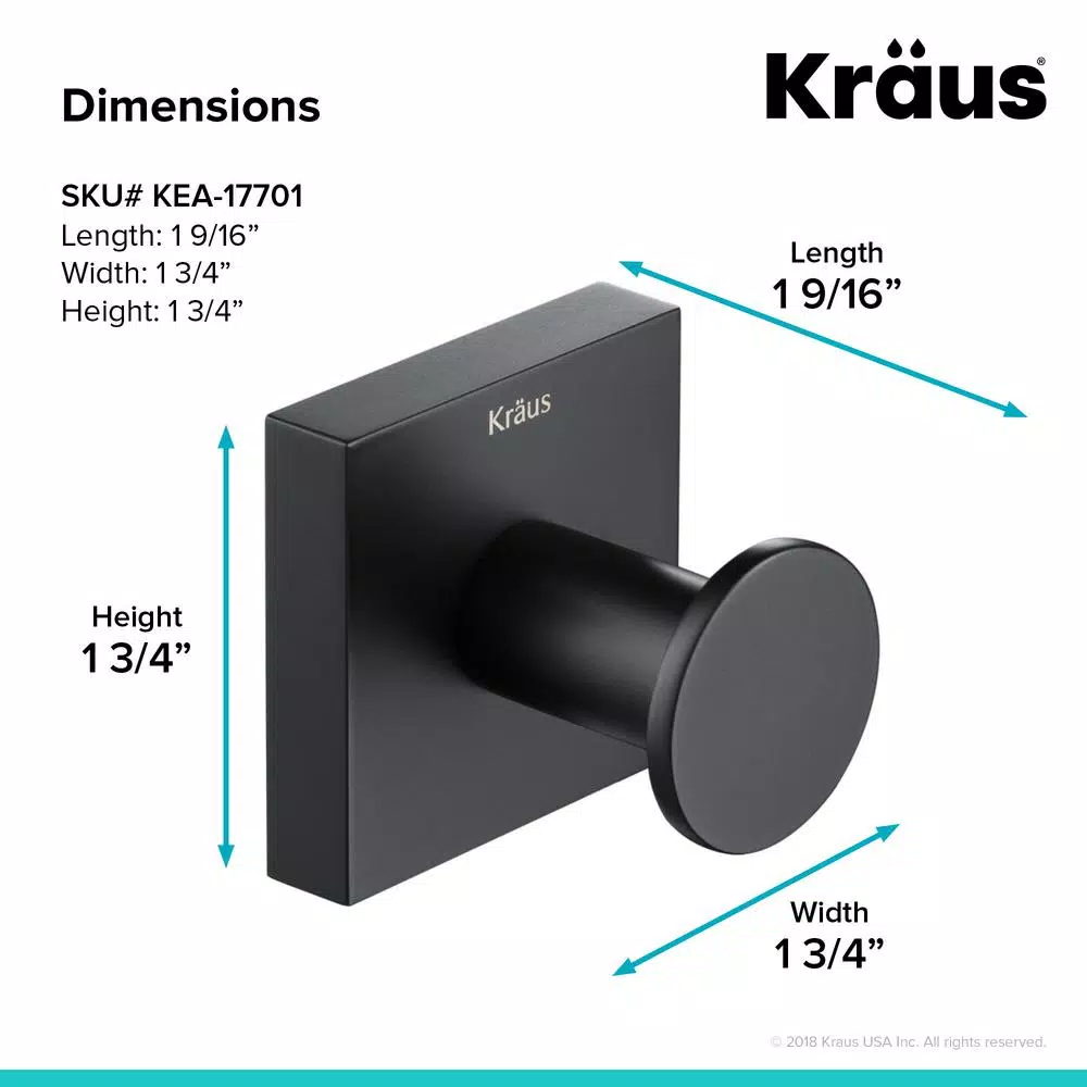 KRAUS Ventus Matte Black Solid Brass Robe and Towel Hook