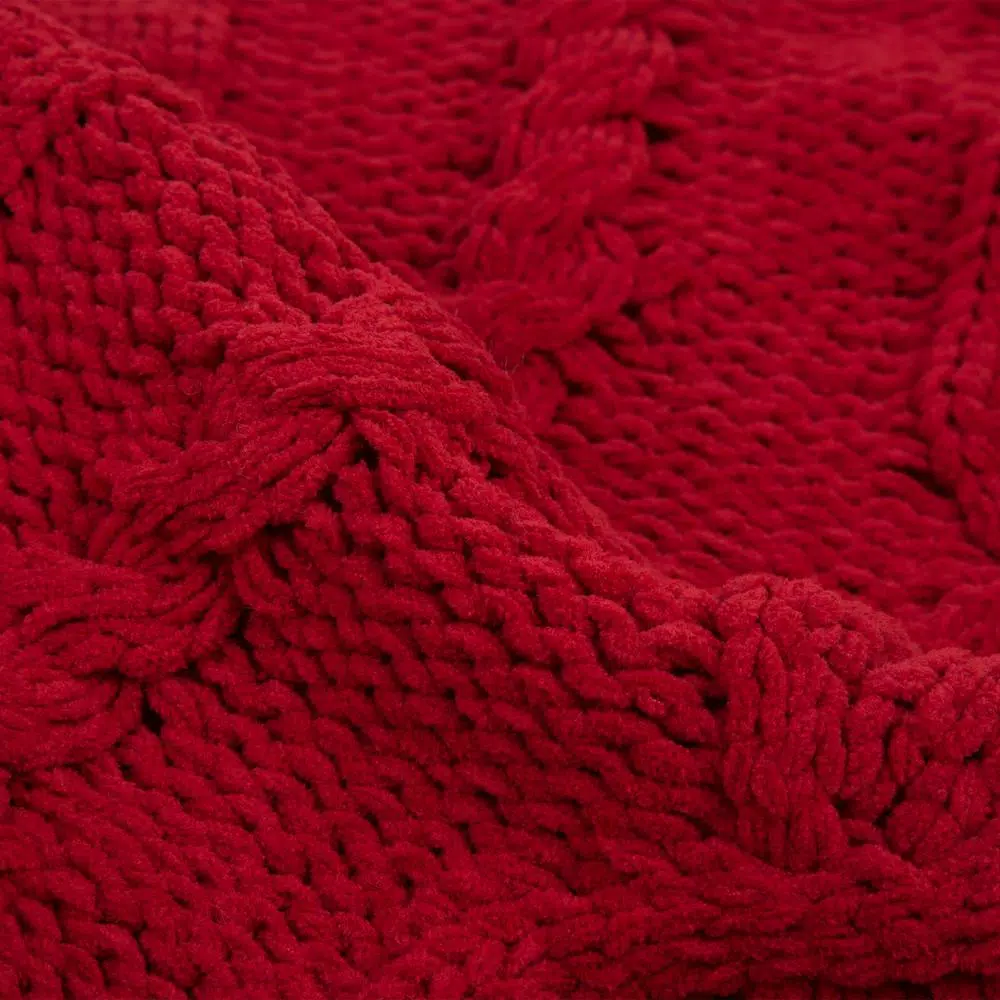 Glitzhome 52 in. Red Knitted Chenille Polyester Christmas Tree Skirt