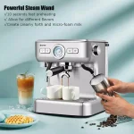 Costway Stainless Steel Semi-Auto Espresso Machine with Milk Frother Wand, 1500W Coffee Maker thumbnail 4