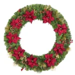 Home Accents Holiday Home Holiday Accents 48 in. Burgundy Poinsettia Mixed Pine Wreath with Berries and Gold Glitter Cedar thumbnail 1