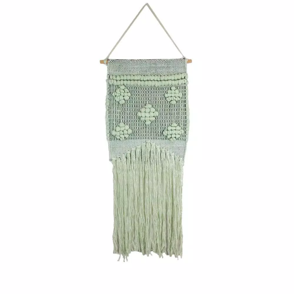 Unbranded Marmont Hill Light Green Macrame Wall Tapestry - Hand Woven Cotton Wall Hanging
