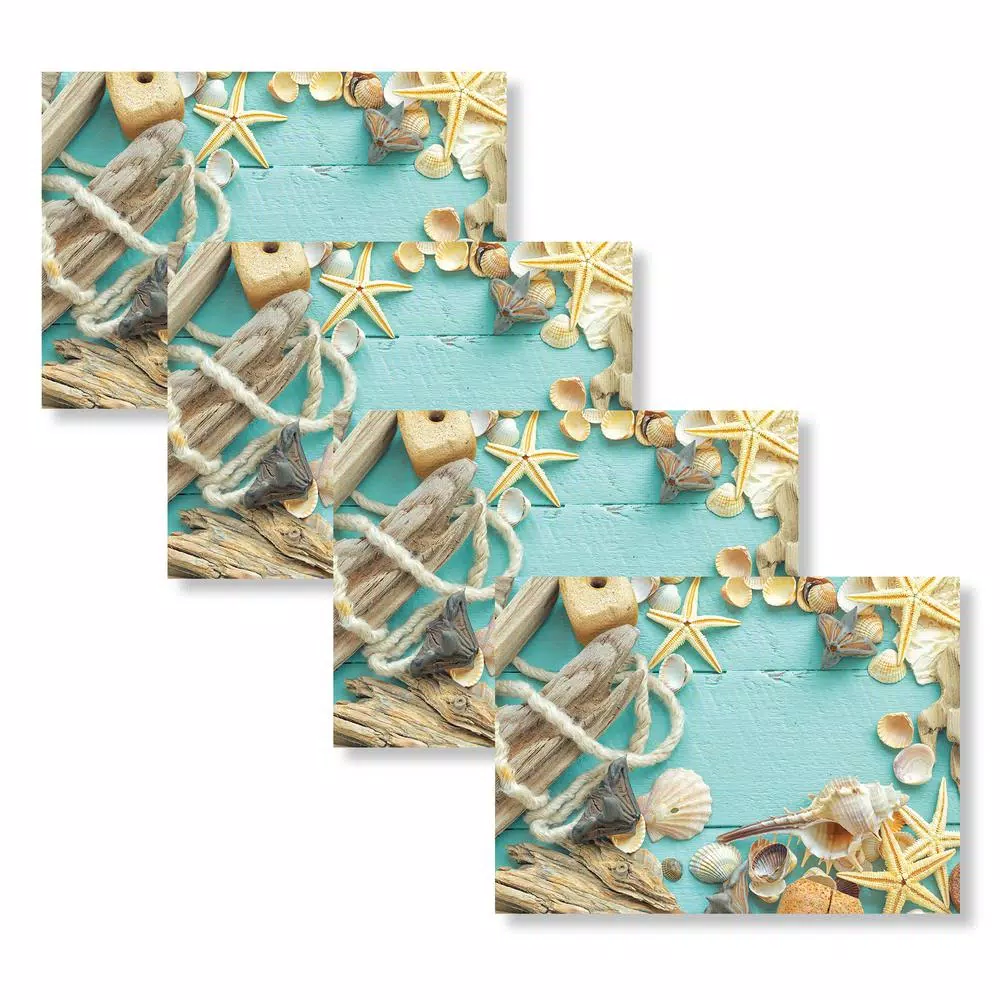 Unbranded MHF Home Sea Shell Blue Polypropylene Placemat Set, 4-Pack, 18 x 13 in.