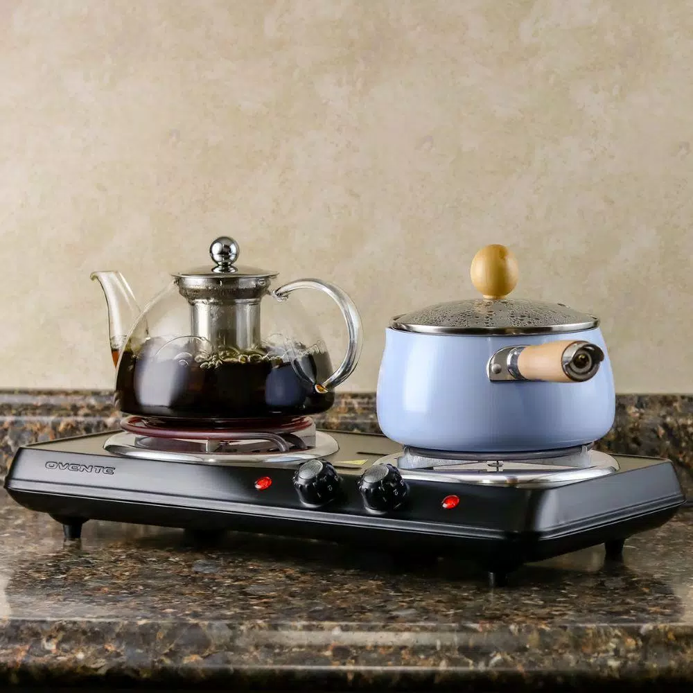 Ovente BGC102B Electric Double Coil Hot Plate Burner, 1700W, Black