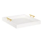 Kate and Laurel Lipton 16 in. White and Gold Decorative Wood Tray with Metal Handles thumbnail 1