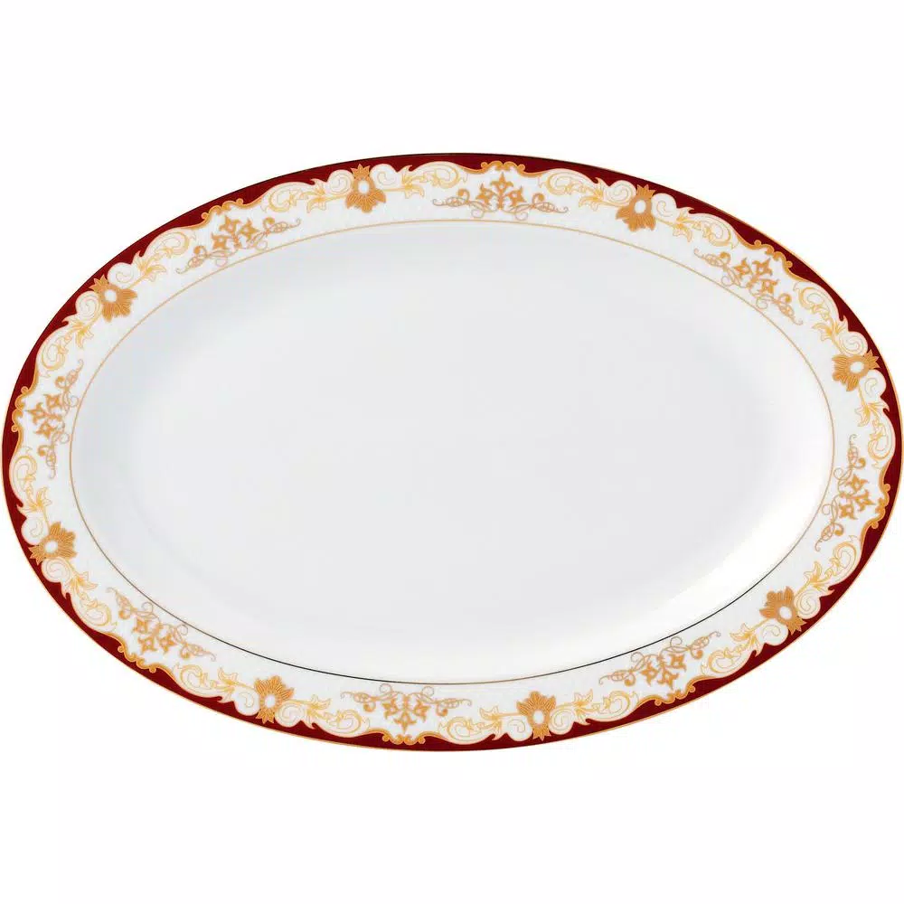 Lorren Home Trends La Luna Mabel 57-Piece Red Bone China Dinnerware Set, Service for 8